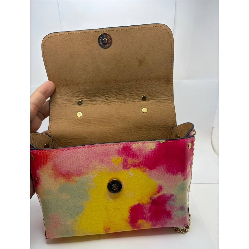 Tie Dye Watercolor Crossbody Bag Gold Chain Strap Studded Top Handle Pink Yellow - Picture 1 of 4